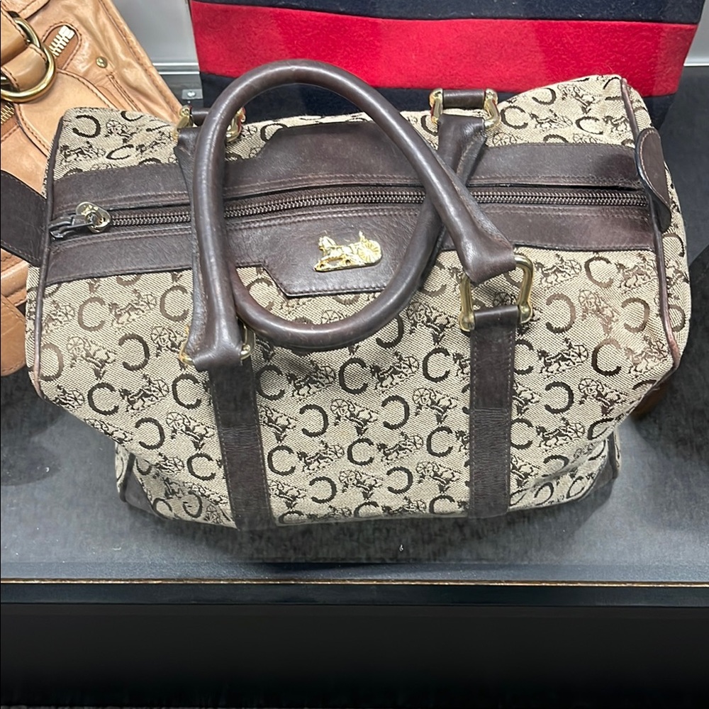 Celine Monogram Canvas Bag with Brown Leather